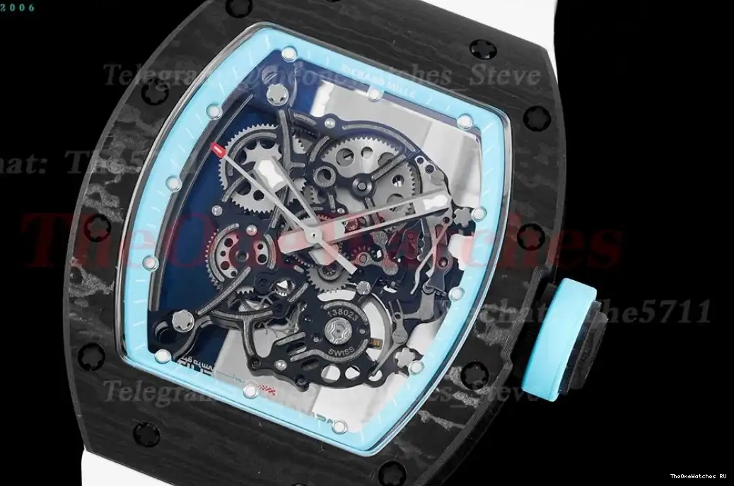 Strap White On Skeleton NTPT Dial Blue BBRF Rubber RM055 Real RMUL2 0417